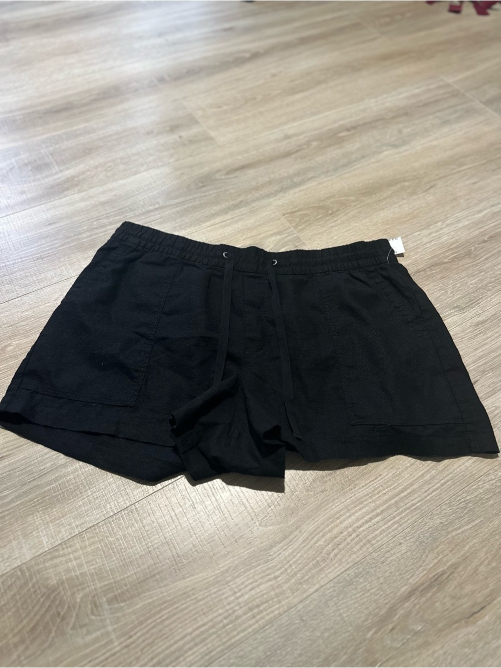 Black Elastic Waist Drawstring Shorts
